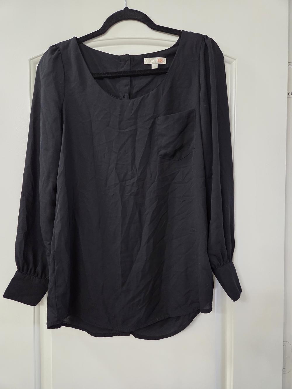 Gianni Bini Black Scoop Neck Long Sleeve Blouse